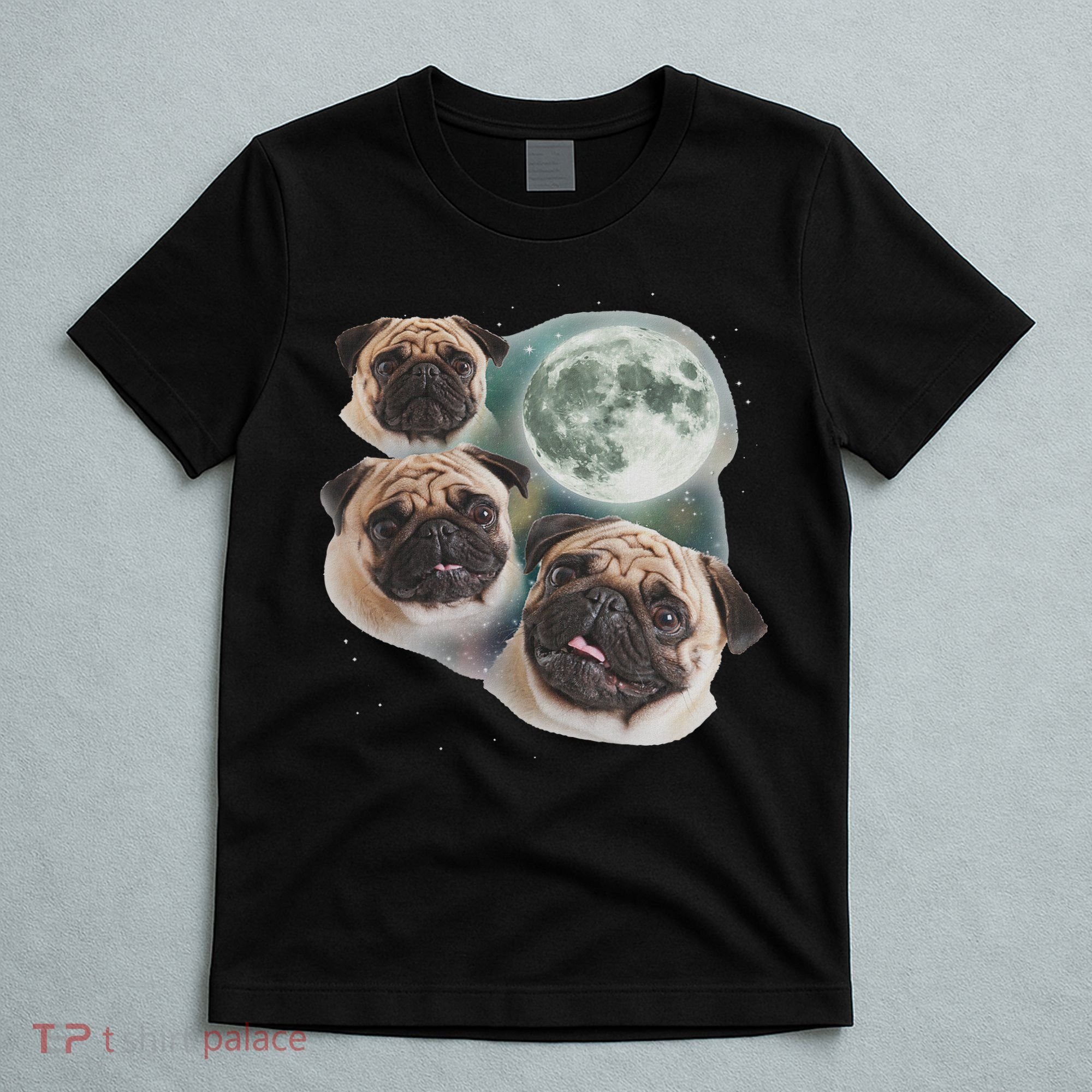 Funny Pug 3 Pug Moon Dog Lovers Three Space Canines T-Shirt