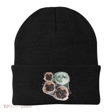 Funny Pug 3 Pug Moon Dog Lovers Three Space Canines Beanie