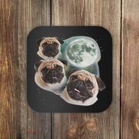 Funny Pug 3 Pug Moon Dog Lovers Three Space Canines Coaster thumb 0