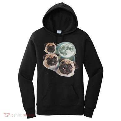 Funny Pug 3 Pug Moon Dog Lovers Three Space Canines Women's Hoodie