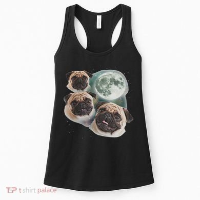 Funny Pug 3 Pug Moon Dog Lovers Three Space Canines Women's Tank Top