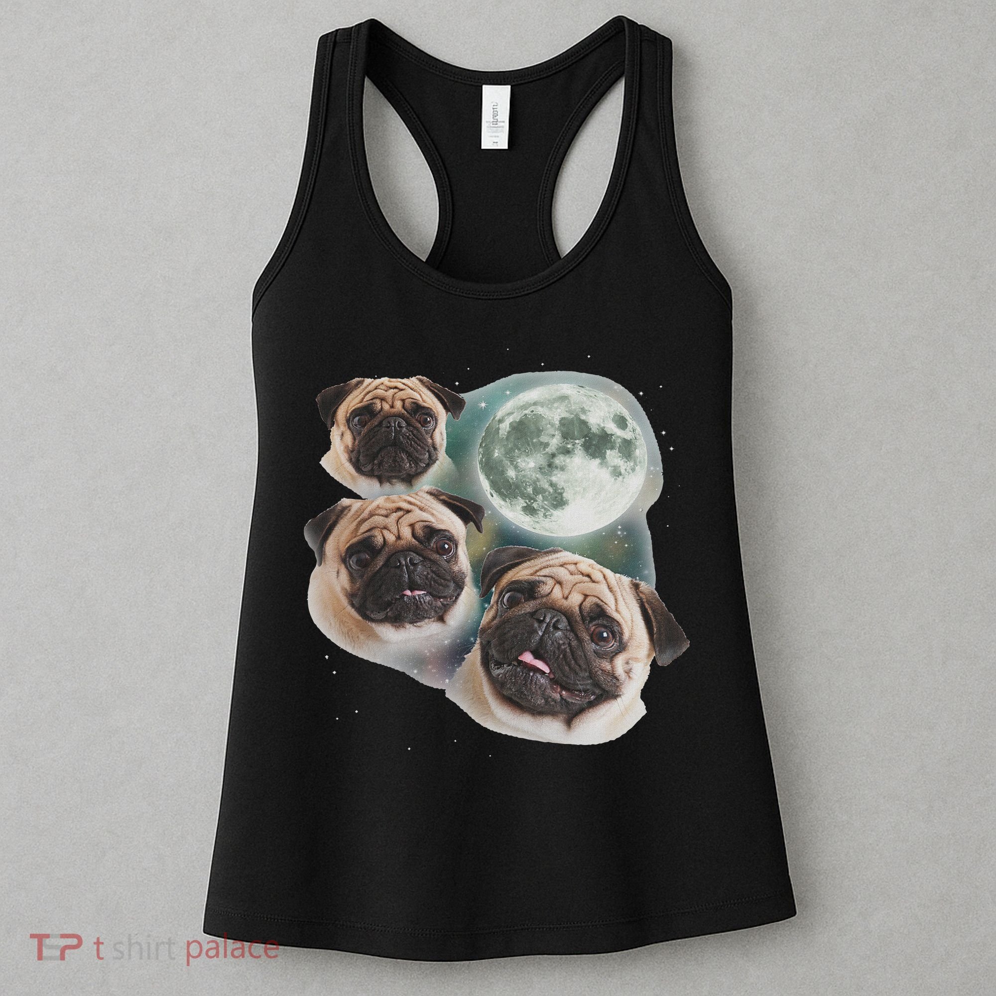 Funny Pug 3 Pug Moon Dog Lovers Three Space Canines Women's Tank Top