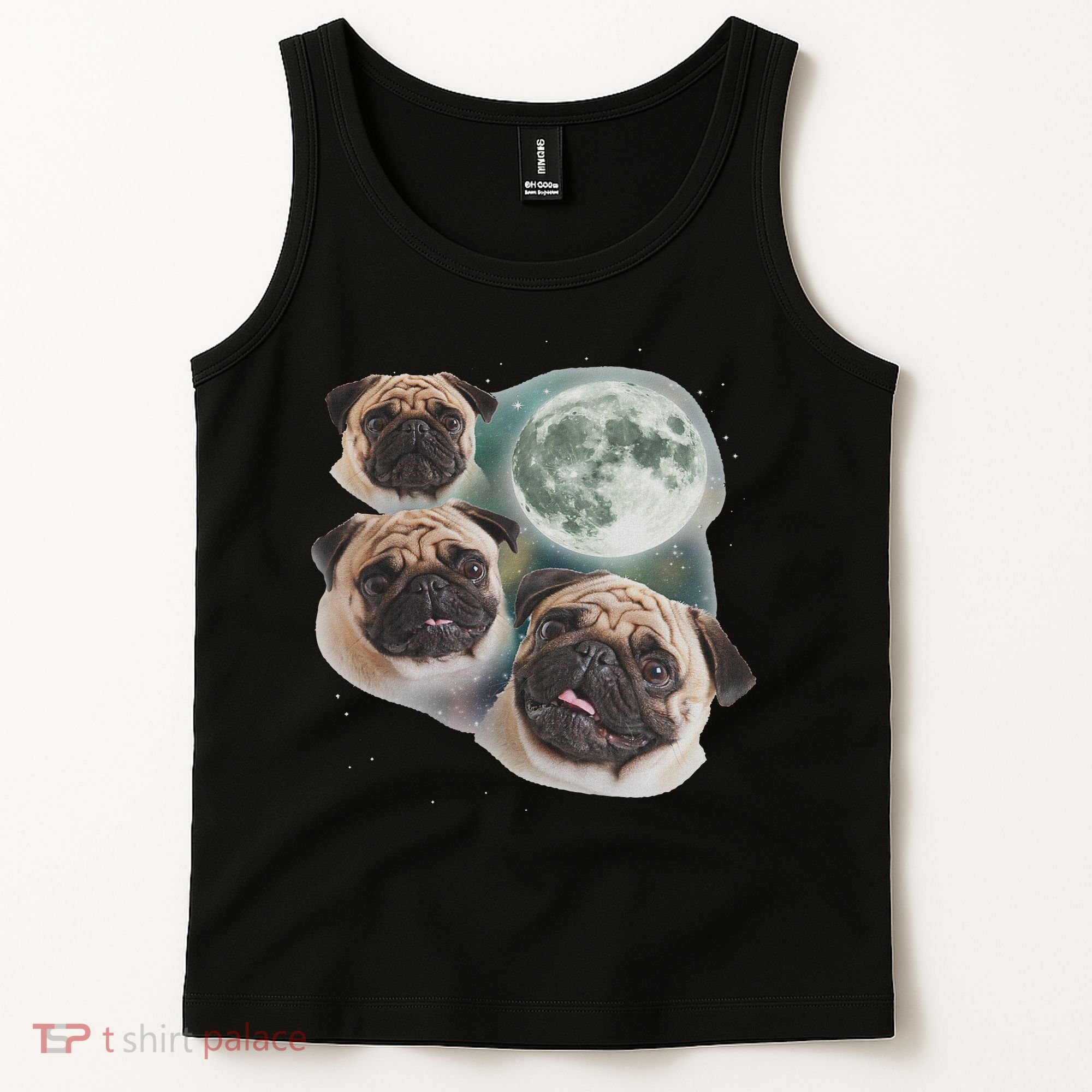 Funny Pug 3 Pug Moon Dog Lovers Three Space Canines Tank Top