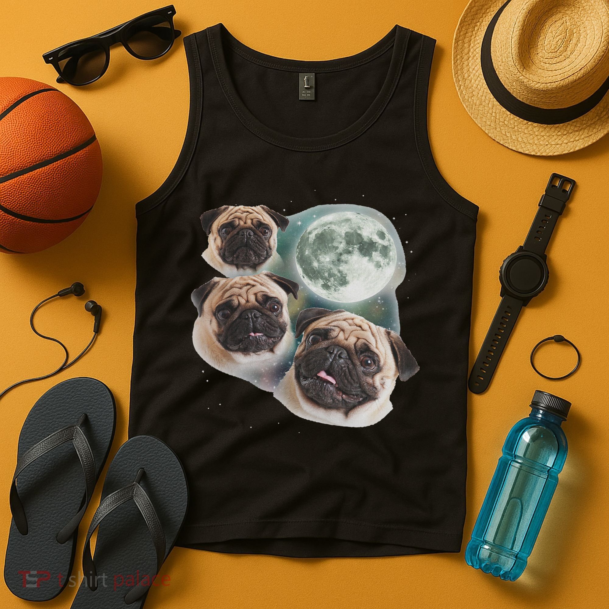 Funny Pug 3 Pug Moon Dog Lovers Three Space Canines Tank Top