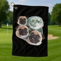 Funny Pug 3 Pug Moon Dog Lovers Three Space Canines Golf Towel thumb 1
