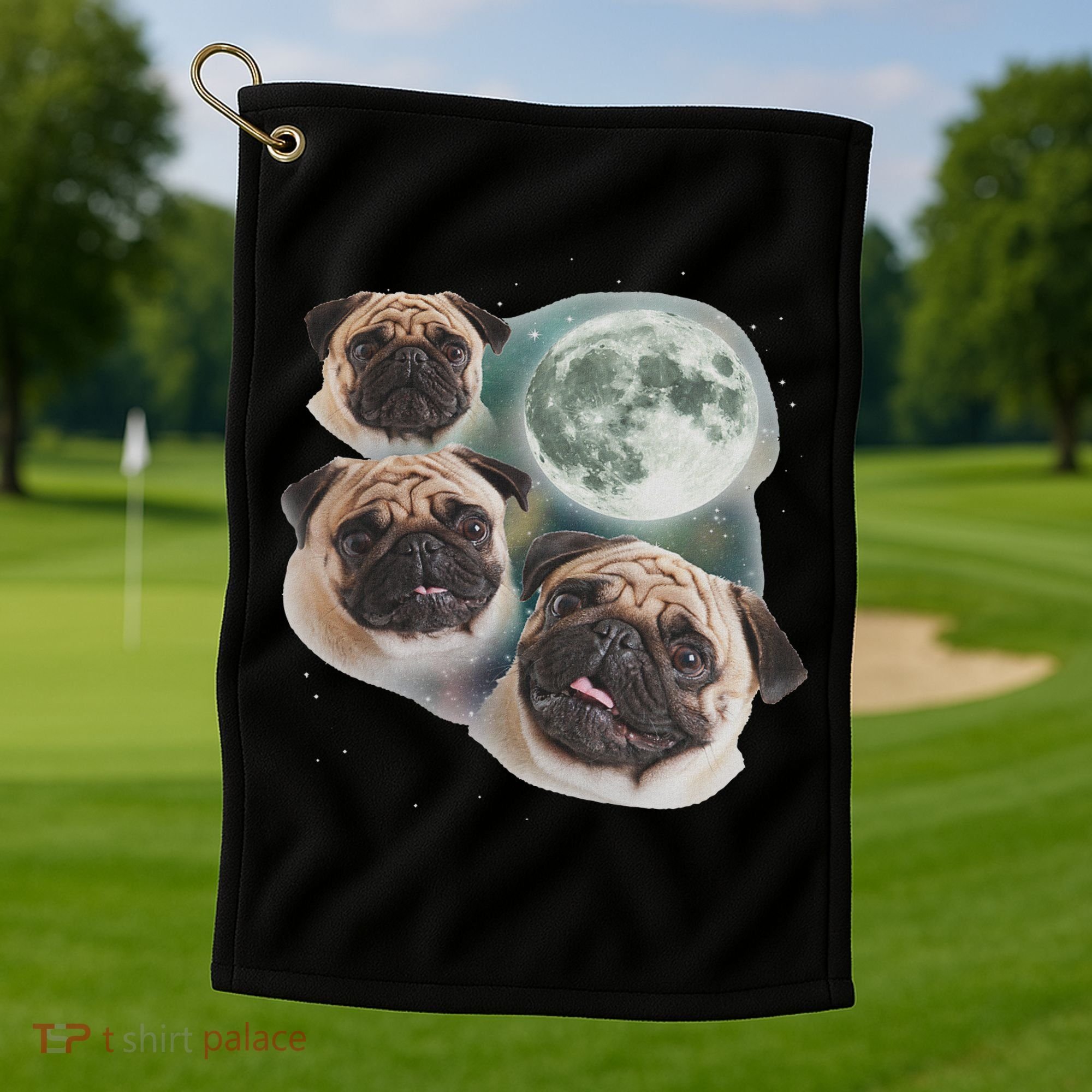Funny Pug 3 Pug Moon Dog Lovers Three Space Canines Golf Towel
