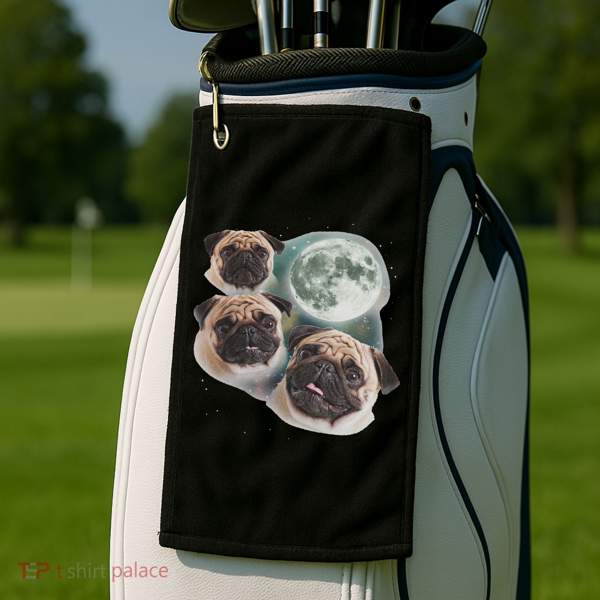 Funny Pug 3 Pug Moon Dog Lovers Three Space Canines Golf Towel