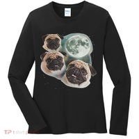 Funny Pug 3 Pug Moon Dog Lovers Three Space Canines Women's Long Sleeve Shirt thumb 0