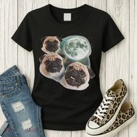 Funny Pug 3 Pug Moon Dog Lovers Three Space Canines Women's T-Shirt thumb 3