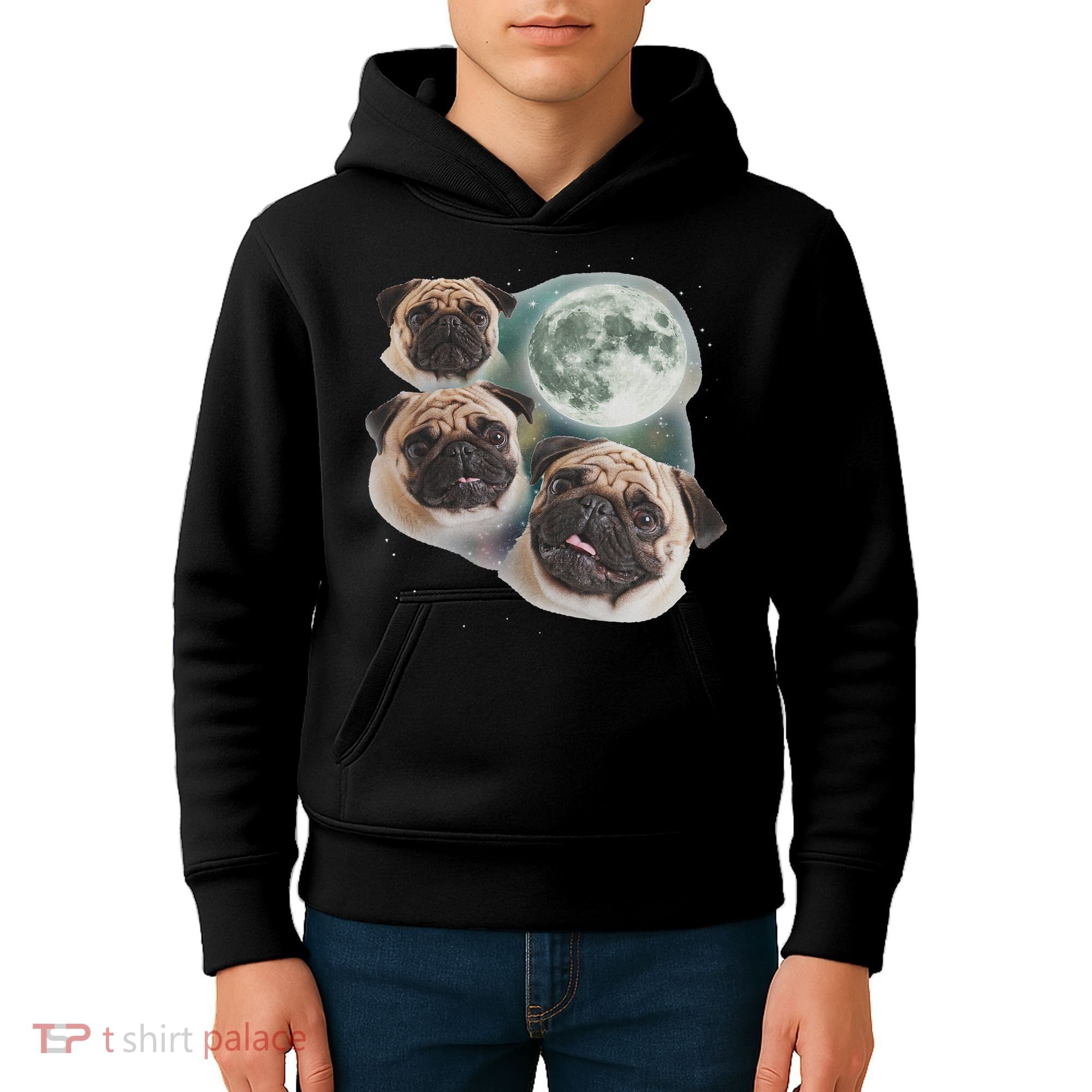 Funny Pug 3 Pug Moon Dog Lovers Three Space Canines Kids Hoodie
