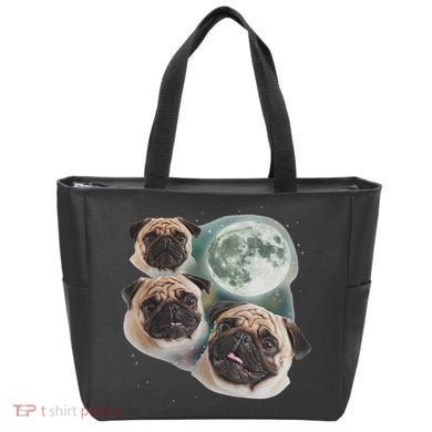Funny Pug 3 Pug Moon Dog Lovers Three Space Canines Tote Bag