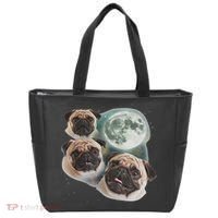 Funny Pug 3 Pug Moon Dog Lovers Three Space Canines Tote Bag thumb 0