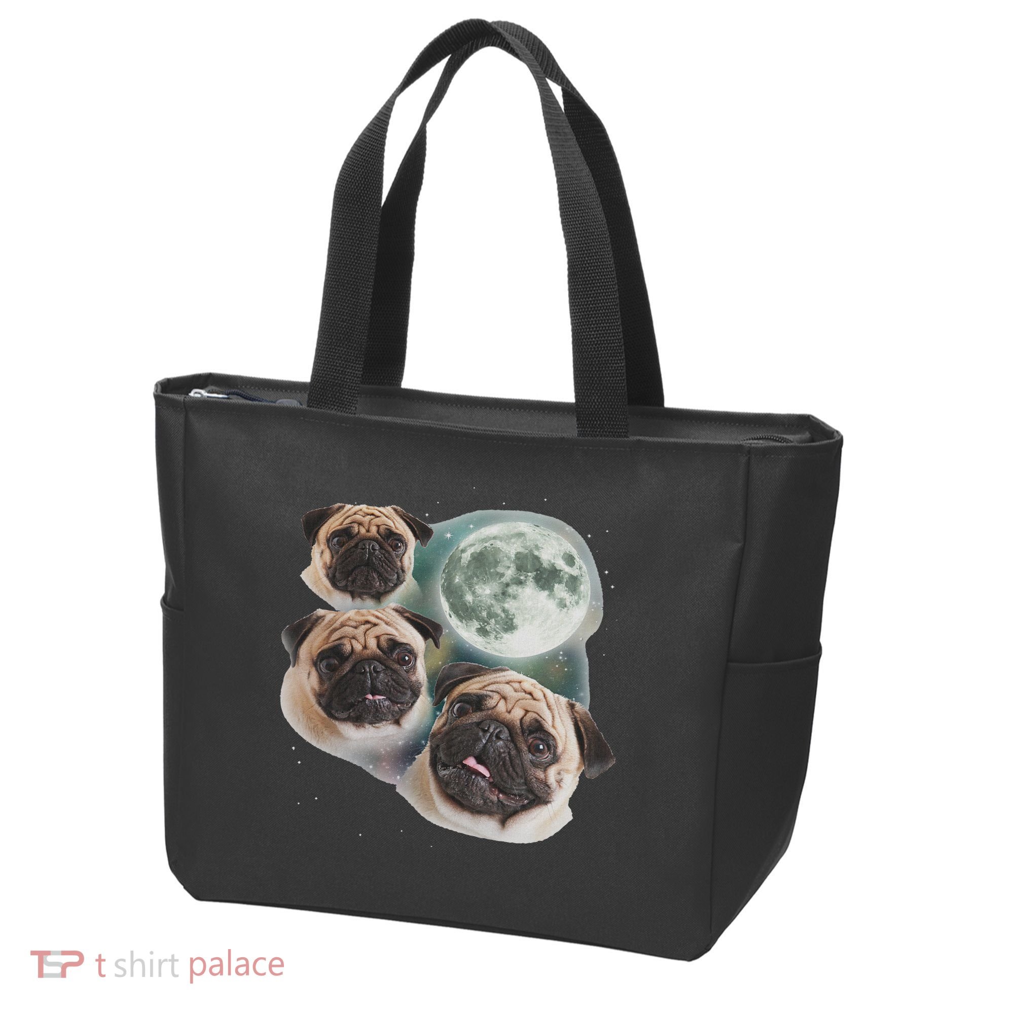 Funny Pug 3 Pug Moon Dog Lovers Three Space Canines Tote Bag