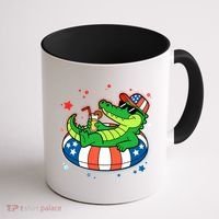 Funny Patriotic 4th Of July Alligator Crocodile Pool Float Tube Coffee Mug thumb 1