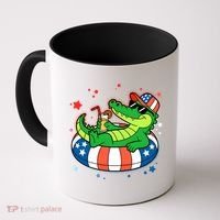 Funny Patriotic 4th Of July Alligator Crocodile Pool Float Tube Coffee Mug thumb 0