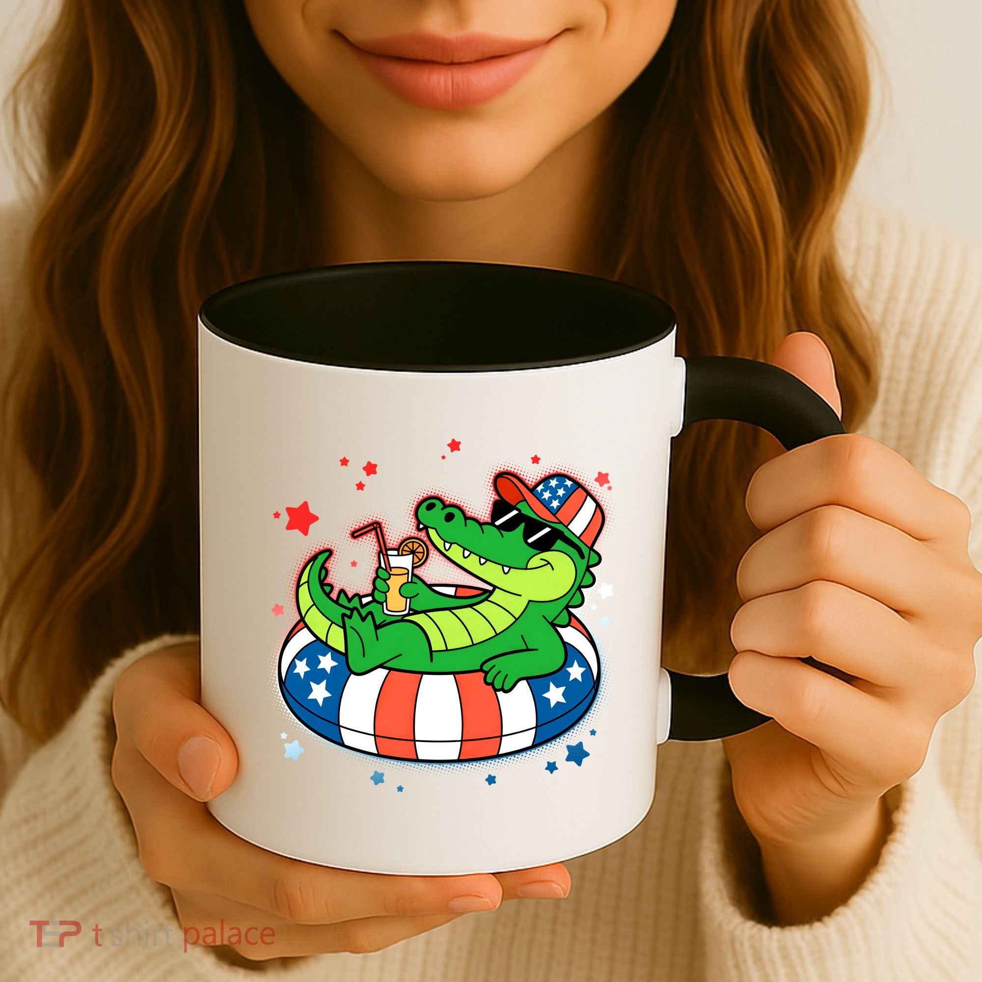 Funny Patriotic 4th Of July Alligator Crocodile Pool Float Tube Coffee Mug