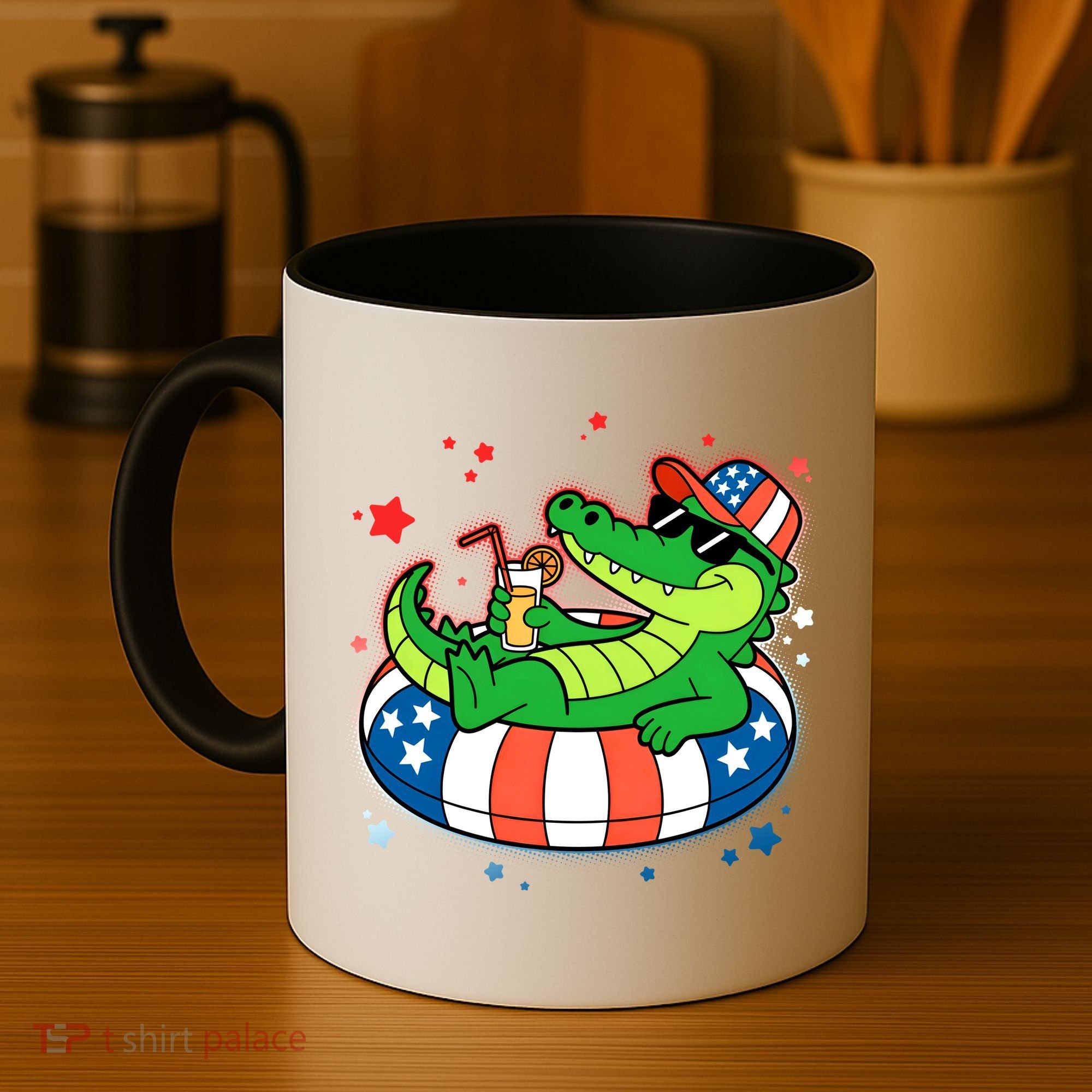 Funny Patriotic 4th Of July Alligator Crocodile Pool Float Tube Coffee Mug