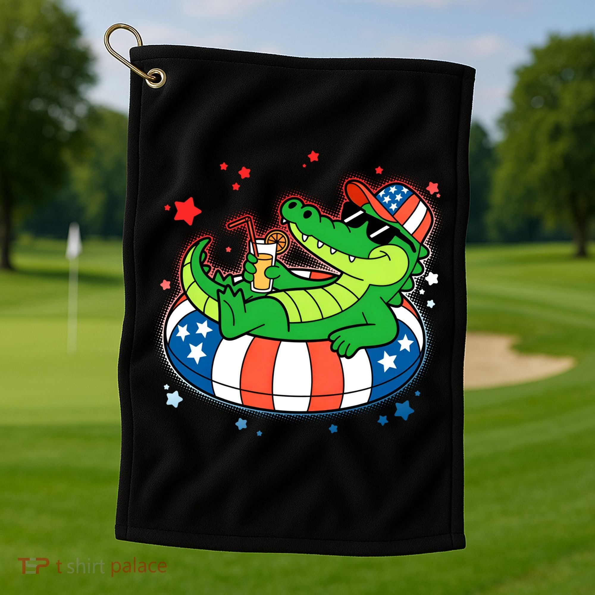 Funny Patriotic 4th Of July Alligator Crocodile Pool Float Tube Golf Towel