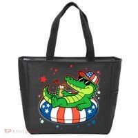 Funny Patriotic 4th Of July Alligator Crocodile Pool Float Tube Tote Bag thumb 0