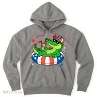 Funny Patriotic 4th Of July Alligator Crocodile Pool Float Tube Hoodie thumb 0