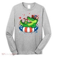 Funny Patriotic 4th Of July Alligator Crocodile Pool Float Tube Long Sleeve Shirt thumb 0