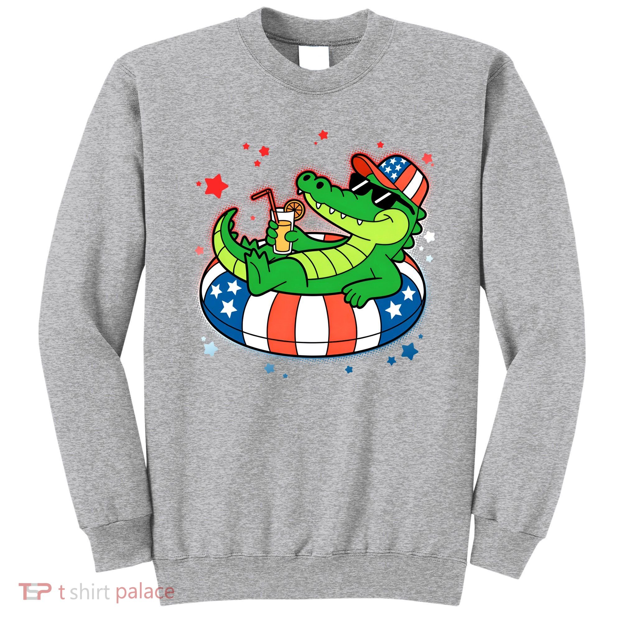 Funny Patriotic 4th Of July Alligator Crocodile Pool Float Tube Sweatshirt
