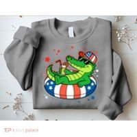 Funny Patriotic 4th Of July Alligator Crocodile Pool Float Tube Sweatshirt thumb 2