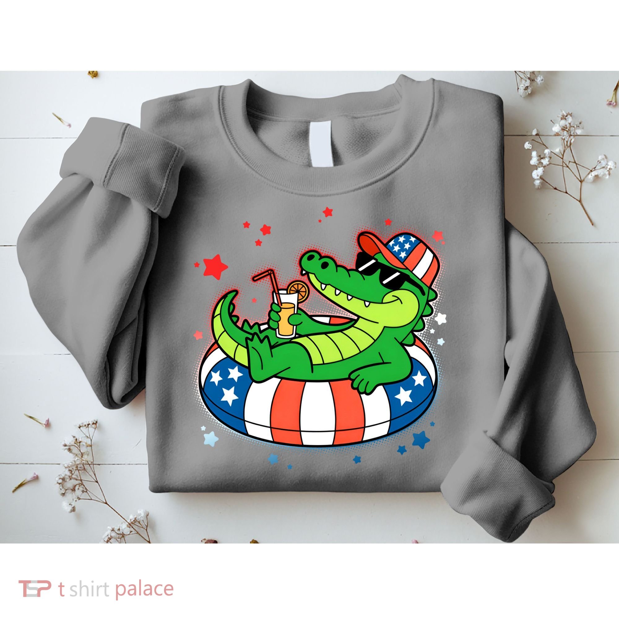 Funny Patriotic 4th Of July Alligator Crocodile Pool Float Tube Sweatshirt