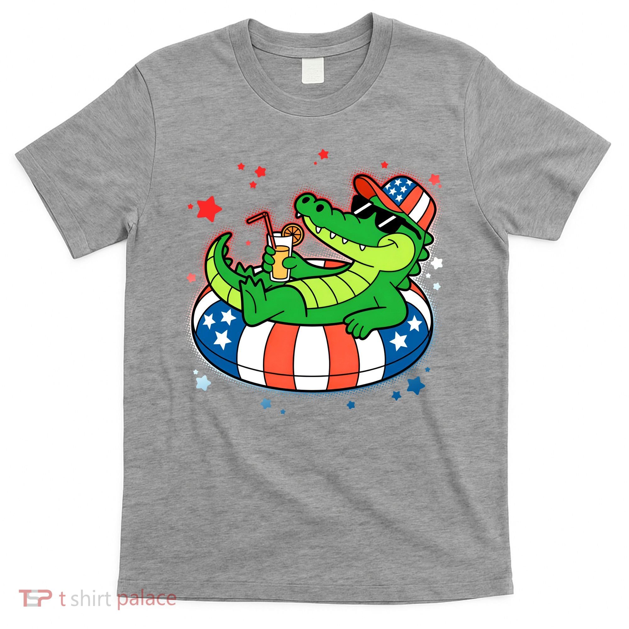 Funny Patriotic 4th Of July Alligator Crocodile Pool Float Tube T-Shirt