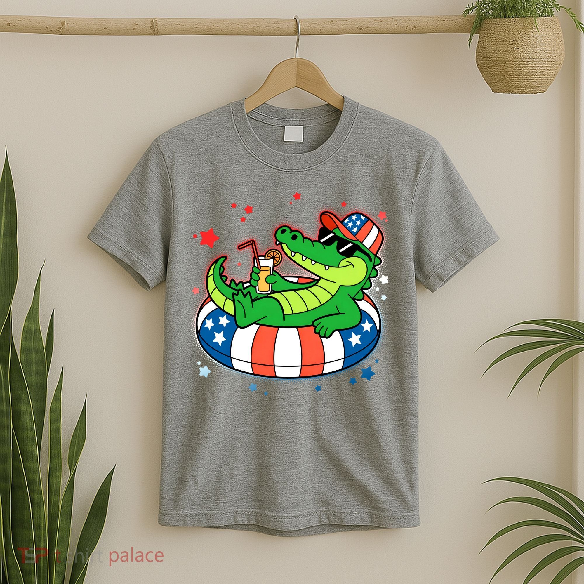 Funny Patriotic 4th Of July Alligator Crocodile Pool Float Tube T-Shirt