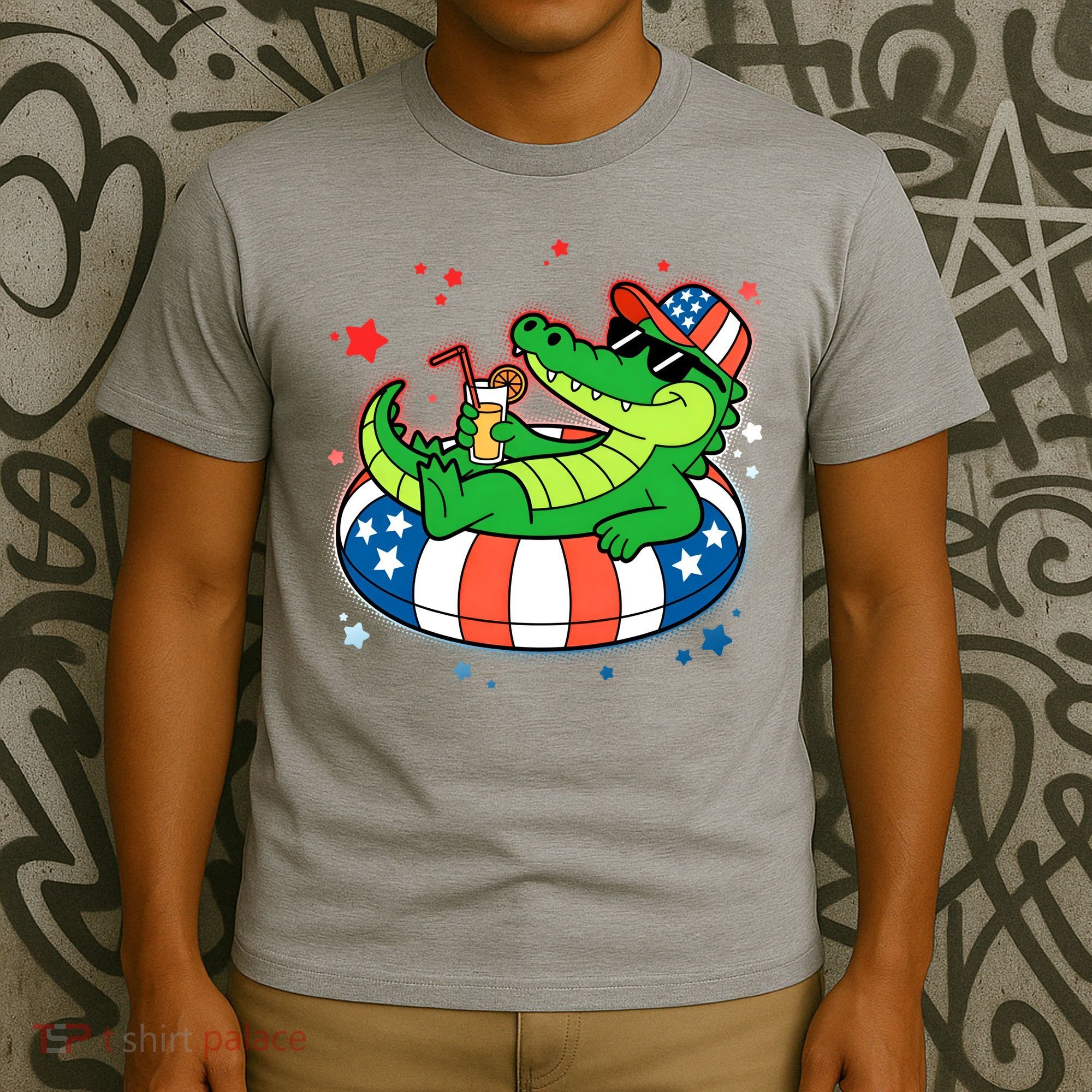 Funny Patriotic 4th Of July Alligator Crocodile Pool Float Tube T-Shirt