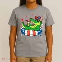 Funny Patriotic 4th Of July Alligator Crocodile Pool Float Tube T-Shirt thumb 4