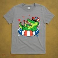 Funny Patriotic 4th Of July Alligator Crocodile Pool Float Tube T-Shirt thumb 5