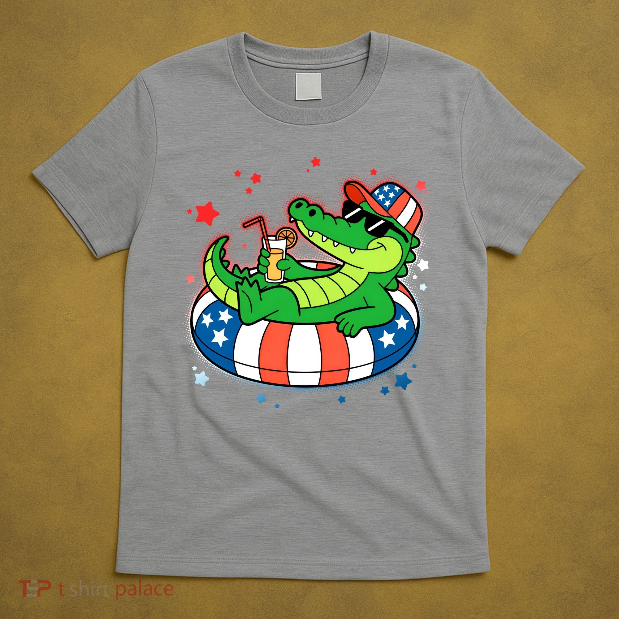 Funny Patriotic 4th Of July Alligator Crocodile Pool Float Tube T-Shirt