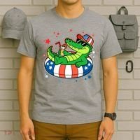 Funny Patriotic 4th Of July Alligator Crocodile Pool Float Tube T-Shirt thumb 6
