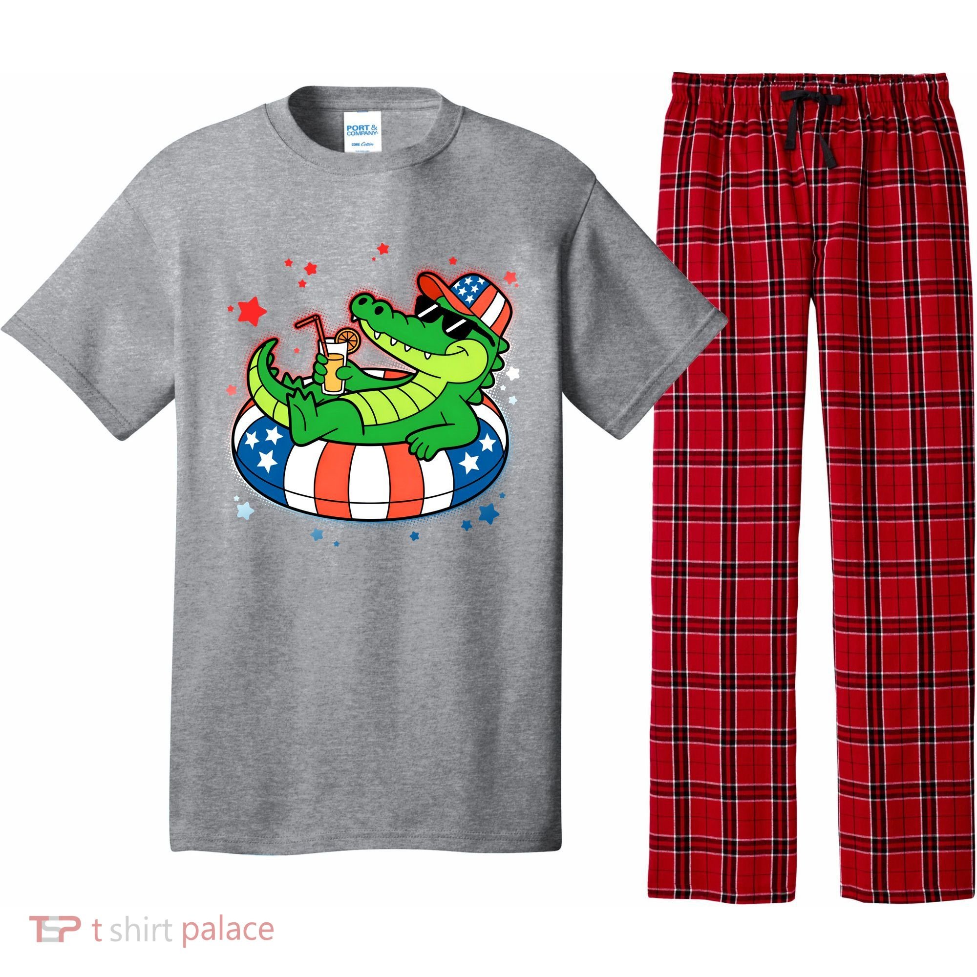 Funny Patriotic 4th Of July Alligator Crocodile Pool Float Tube Pajama Set