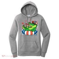 Funny Patriotic 4th Of July Alligator Crocodile Pool Float Tube Women's Hoodie thumb 0