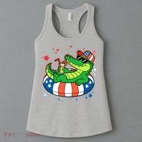 Funny Patriotic 4th Of July Alligator Crocodile Pool Float Tube Women's Tank Top thumb 3