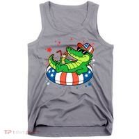Funny Patriotic 4th Of July Alligator Crocodile Pool Float Tube Tank Top thumb 0