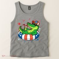 Funny Patriotic 4th Of July Alligator Crocodile Pool Float Tube Tank Top thumb 2