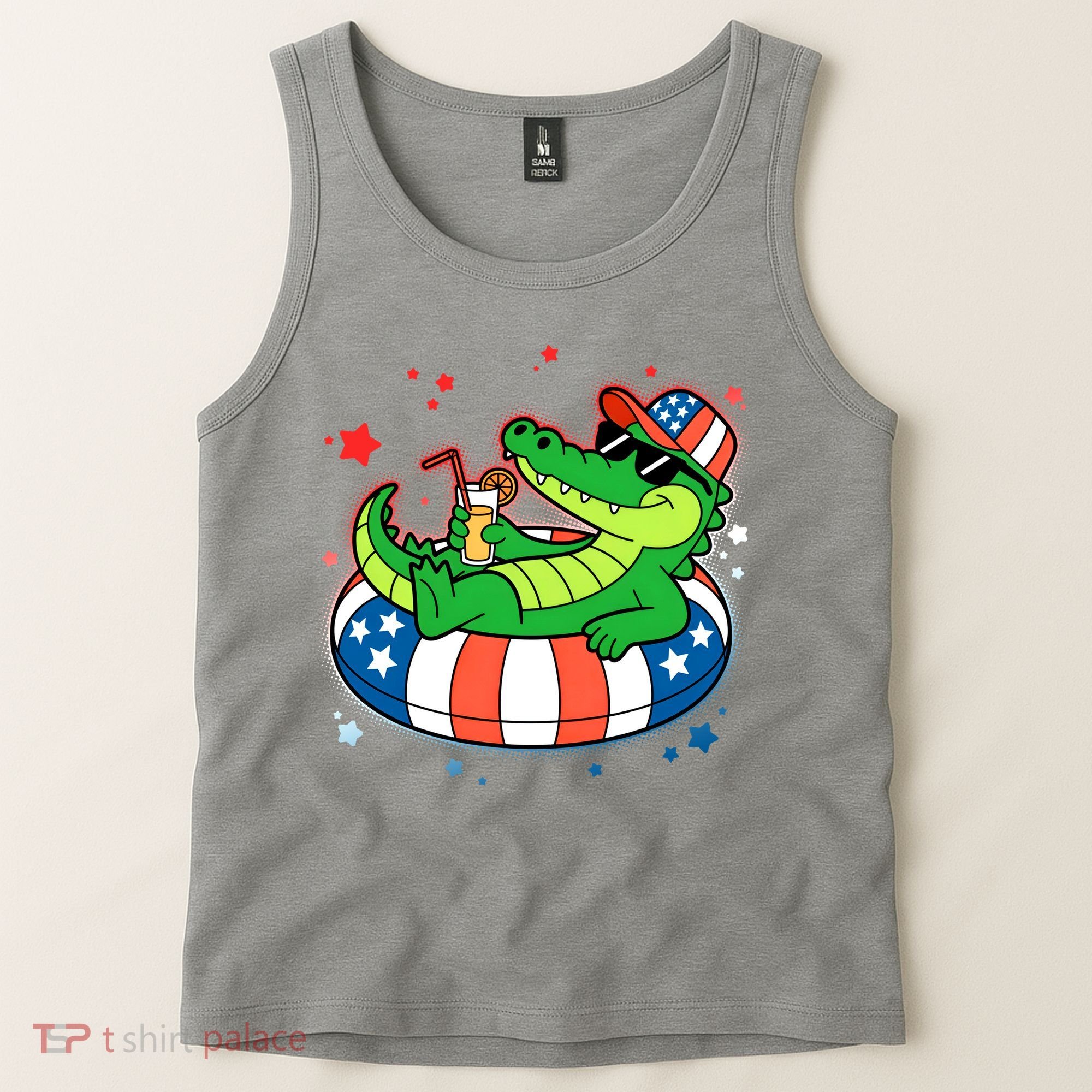 Funny Patriotic 4th Of July Alligator Crocodile Pool Float Tube Tank Top