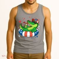 Funny Patriotic 4th Of July Alligator Crocodile Pool Float Tube Tank Top thumb 3
