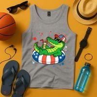 Funny Patriotic 4th Of July Alligator Crocodile Pool Float Tube Tank Top thumb 4