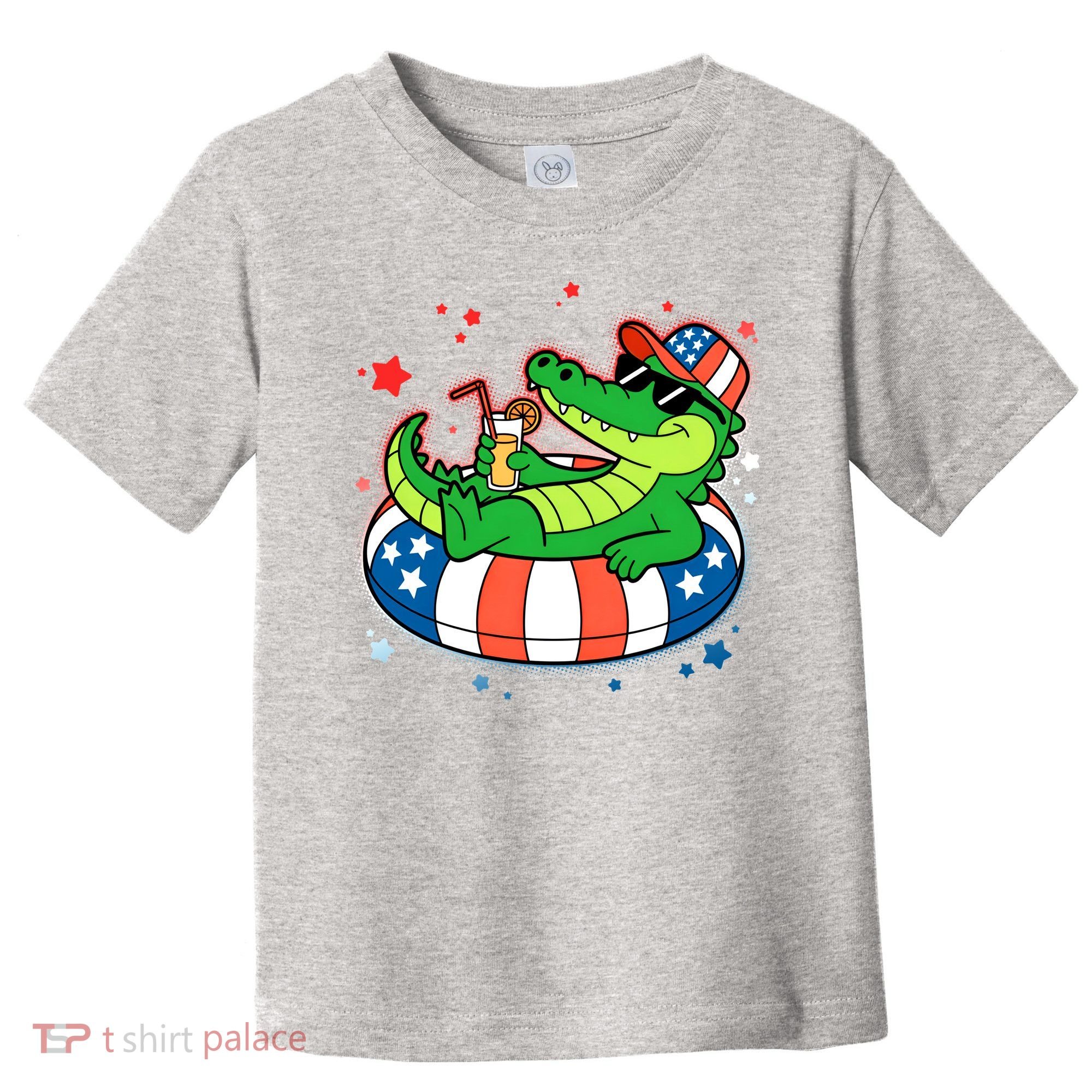 Funny Patriotic 4th Of July Alligator Crocodile Pool Float Tube Toddler T-Shirt