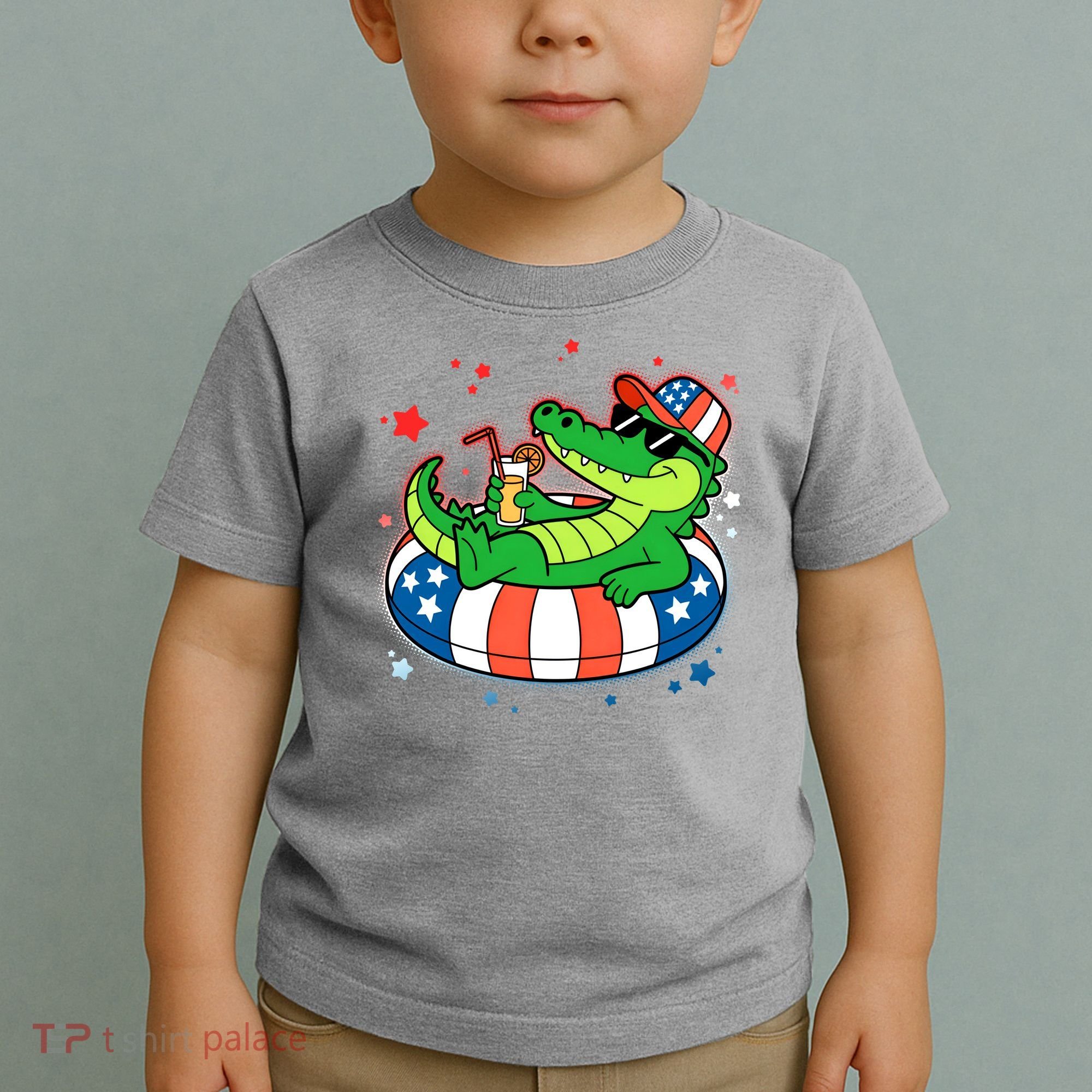 Funny Patriotic 4th Of July Alligator Crocodile Pool Float Tube Toddler T-Shirt