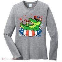 Funny Patriotic 4th Of July Alligator Crocodile Pool Float Tube Women's Long Sleeve Shirt thumb 0