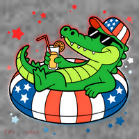 Funny Patriotic 4th Of July Alligator Crocodile Pool Float Tube Women's Long Sleeve Shirt thumb 2