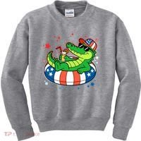 Funny Patriotic 4th Of July Alligator Crocodile Pool Float Tube Kids Sweatshirt thumb 0