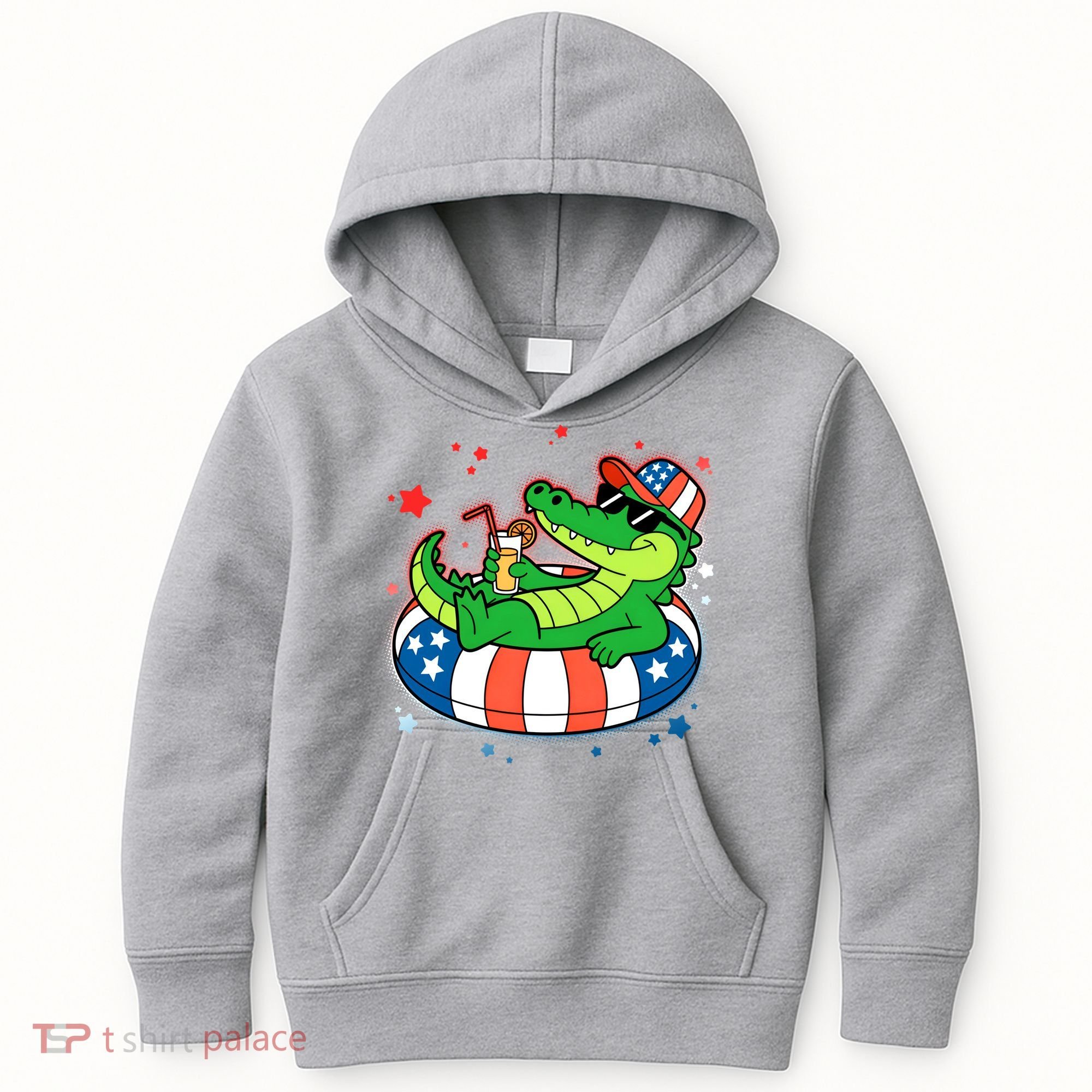 Funny Patriotic 4th Of July Alligator Crocodile Pool Float Tube Kids Hoodie