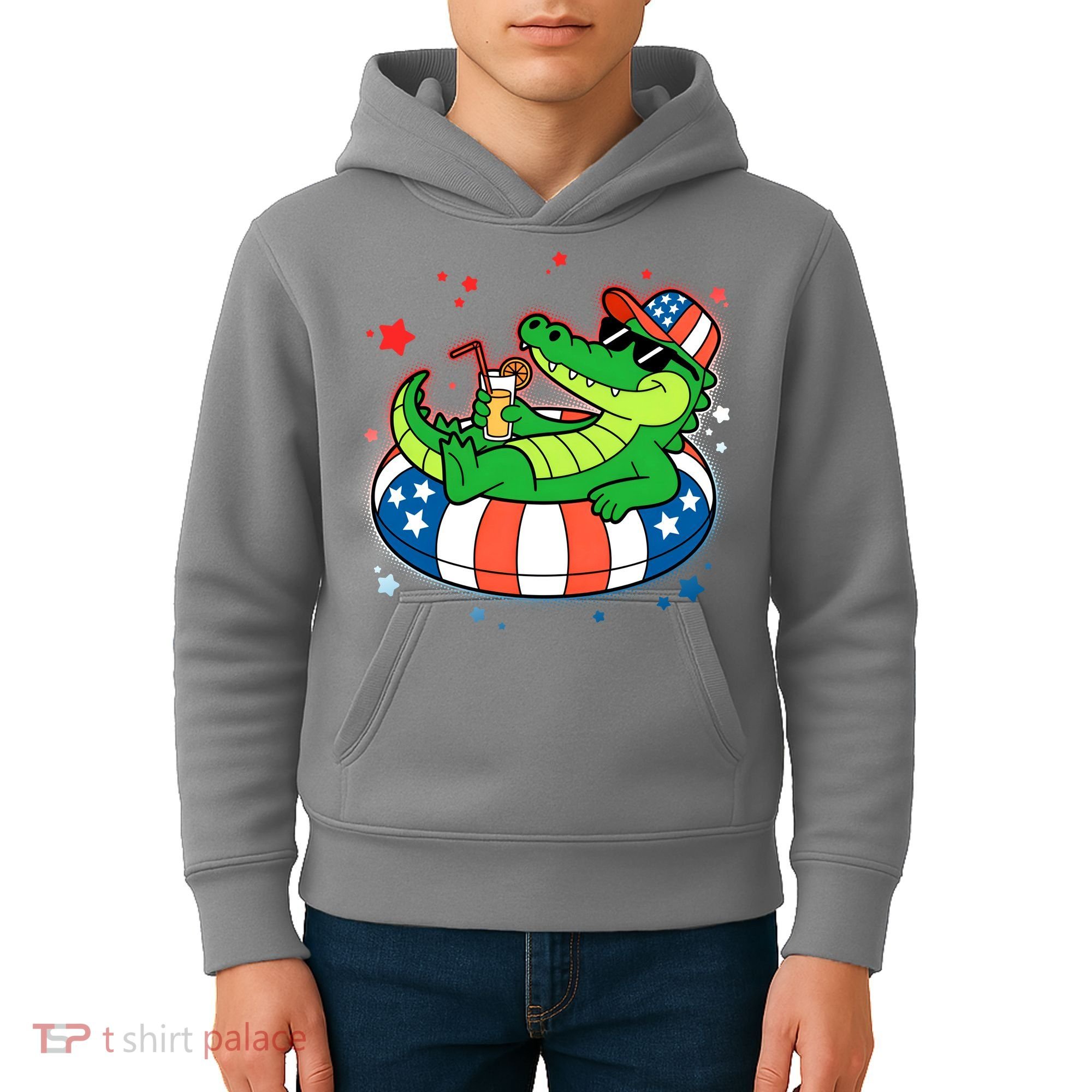 Funny Patriotic 4th Of July Alligator Crocodile Pool Float Tube Kids Hoodie
